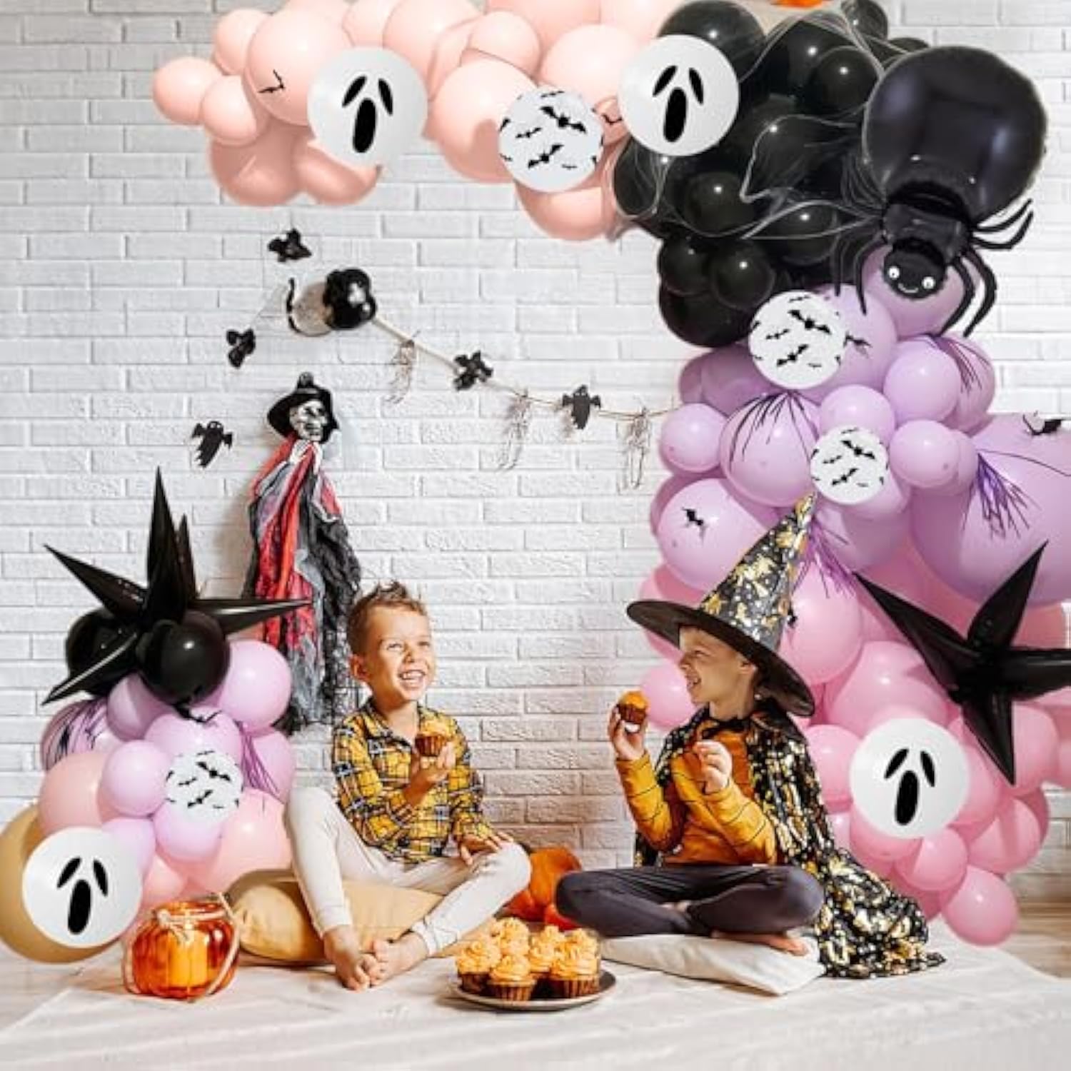 121Pc Halloween Balloon Arch Kit – Black Orange Pink Purple with Bat & Spider