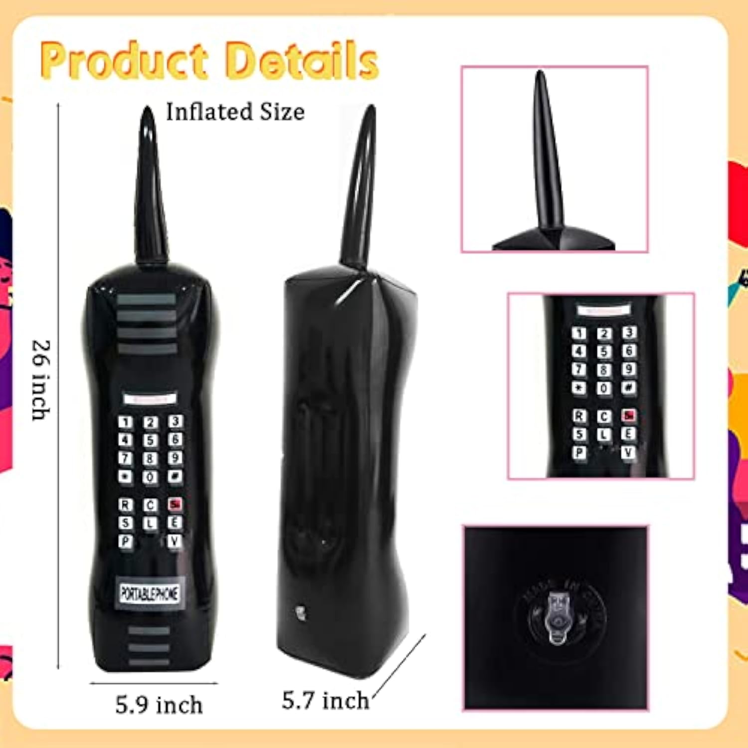 5 Pieces Inflatable Radio Boombox Inflatable Mobile Phone,Retro Mobile Phone For 80'S 90'S Party Decorations,Hip Hop Costume,Birthday Theme Party Photo