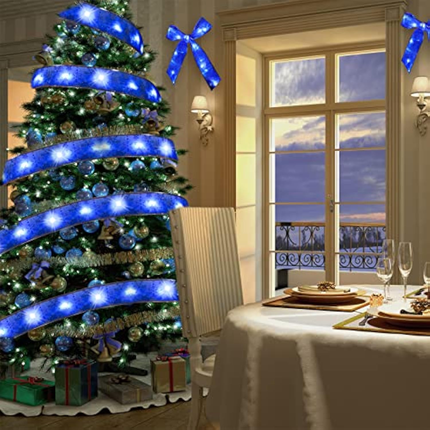 Christmas Ribbon Lights Christmas Lights 16.4 Ft Glow Christmas Tree Ribbon Battery Operated Indoor String Lights For Ou
