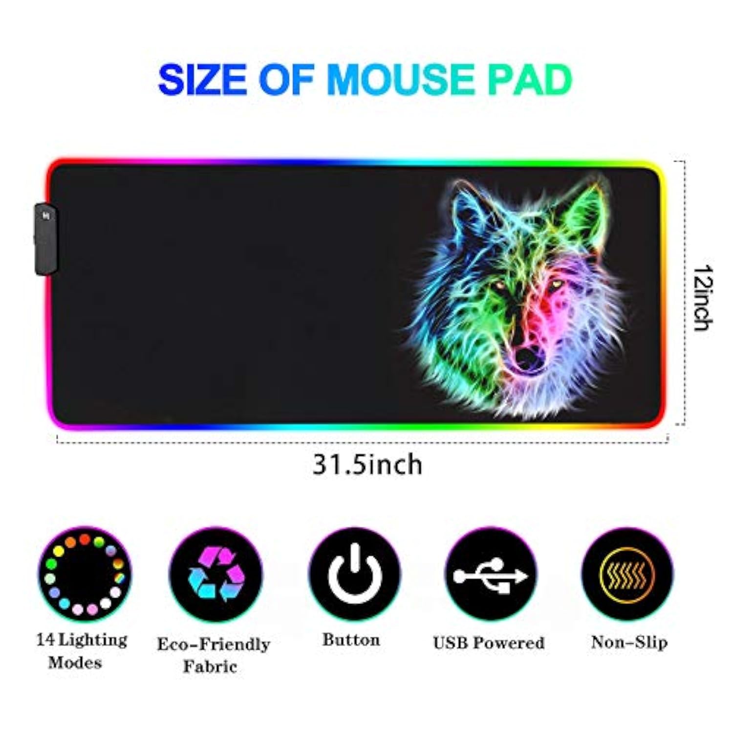 Rgb Gaming Mouse Pad, 31.5 X 12 Inches, Multicolor, Rubber