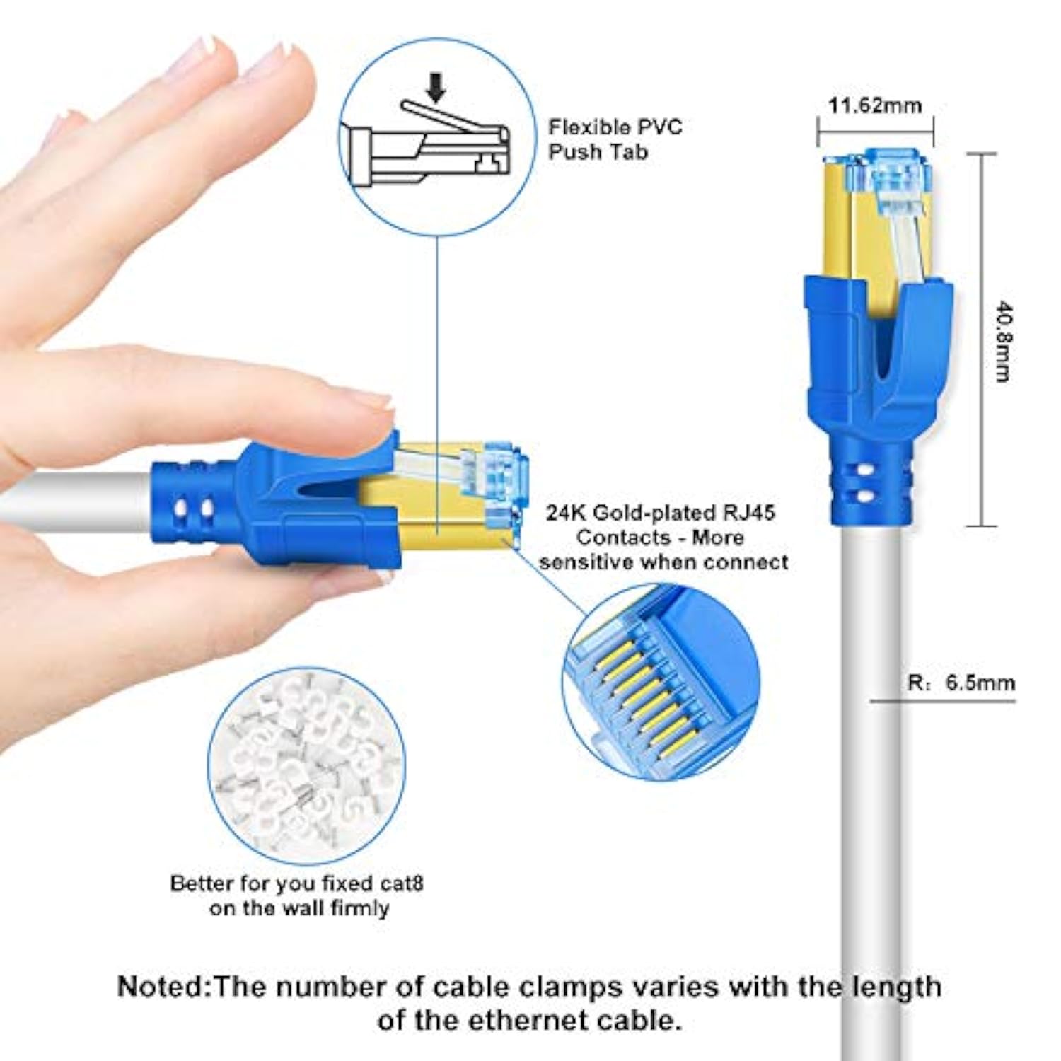 Cat 8 Ethernet Cable 15 Ft, 26Awg 40Gbps 2000Mhz Ultra Speed Cat8 Lan Network