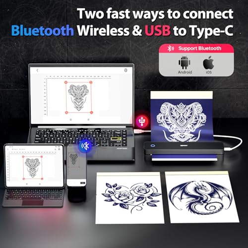 Tattoo Stencil Printer,Wireless Thermal Tattoo Printer With 10Pcs Tattoo Transfer Paper,Bluetooth Portable Tattoo Machine For Artists & Beginners,Compatible With Smartphone/Tablet/Pc