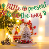 A Little Present Is On The Way Banner Christmas Baby Shower Party Decor