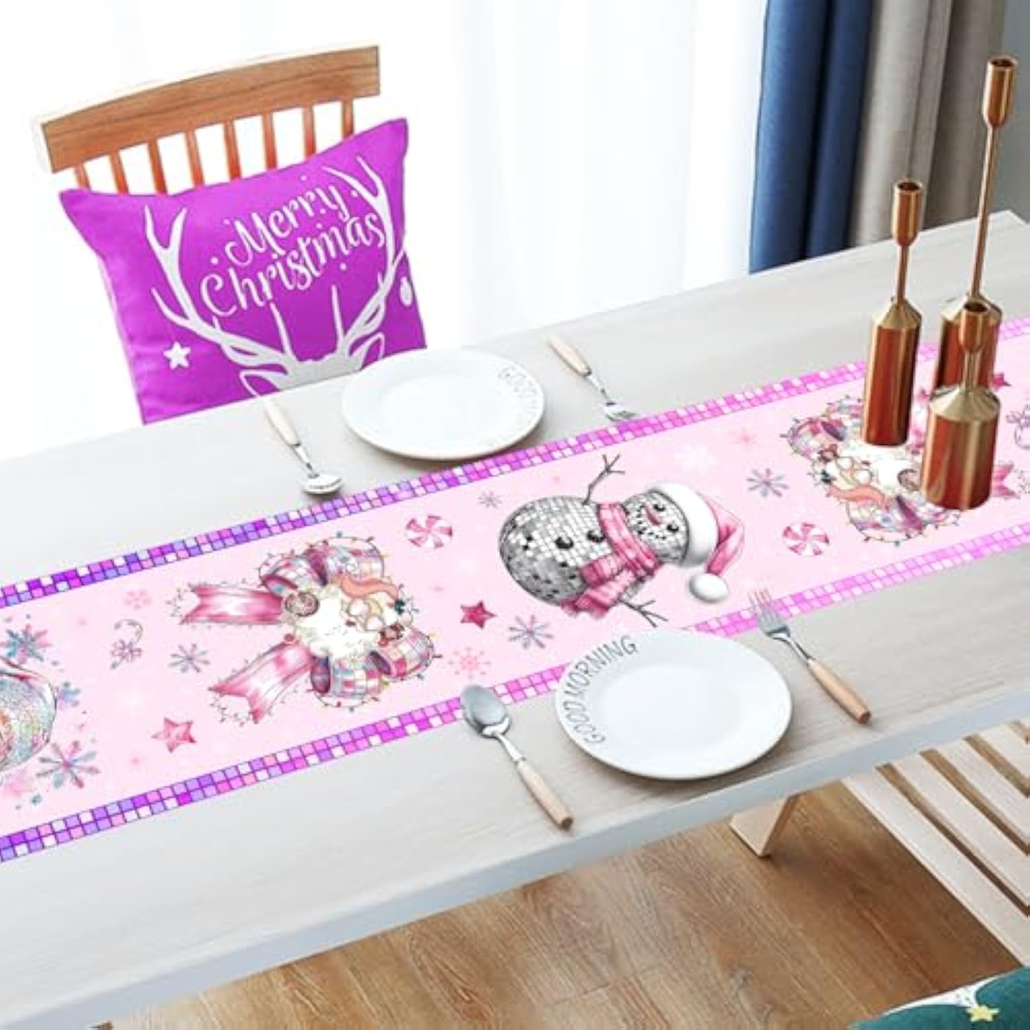 Disco Ball Christmas Table Runner,Santa Claus Bow And Disco Ball Table Runner,Merry Christmas Tabletop Cover,Retro Xmas Party Decorations For Home Indoor Kitchen Dining Winter Party Supply