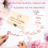 Advice And Wishes Cards Box - 50 Pcs Double Sided Floral Wedding & Baby Shower Advice Cards, Bridal Shower Decorations, Funny Advice For Bride & Groom, Well Wishes Box For Graduation, Christmas, Birthday Party