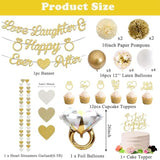 Champagne Gold Engagement Party Decorations, Just Engaged Supplies For Couple Includes 12" Gold & White Latex Balloons, Diamond Ring Foil Balloon, Cake Toppers, Paper Pompom