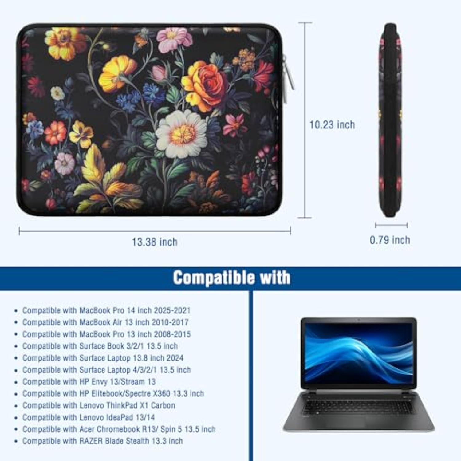 MOSISO Laptop Case 13.3 inch, 13-14 inch Laptop Sleeve Bag Compatible with MacBook Air/Pro 13 / Pro 14, HP Dell Acer ASUS Lenovo Notebook, Neoprene Computer Sleeve Bag with Small Case,Classical Garden