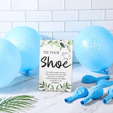 51 Pcs Tie Your Shoe Baby Shower Game Sign Wooden Sign Greenery Gift Sets Gender Reveal Party Favors 50 Balloons Latex Balloons For Game Supplies(Blue,Leaf)