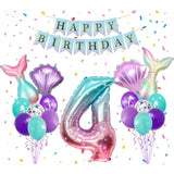 Mermaid Birthday Party Decor, Blue Pink Purple Mermaid Party Supplies Set For Girl, Mermaid Tail Shell Balloons Number 4 Balloon 32Inch With Happy Birthday Banner Kit, 4Th Girl Bady Decor