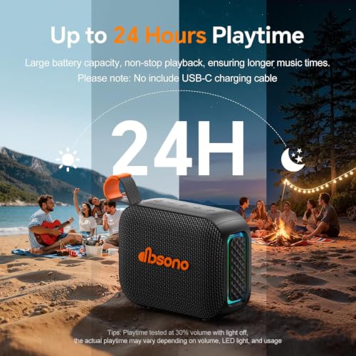 Portable Bluetooth Speaker Waterproof Gift: Ipx5 Hd Sound Up To 24H Playtime, Tws Pairing, Wireless Speakers With Lights, Travel Essentials Valentines Birthday Gifts For Men Women Boys Girls-Black