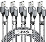 5 Pack USB A to USB C Fast Charging Cable Set 3FT 6FT 10FT for iPhone 17 16 15 Samsung Galaxy