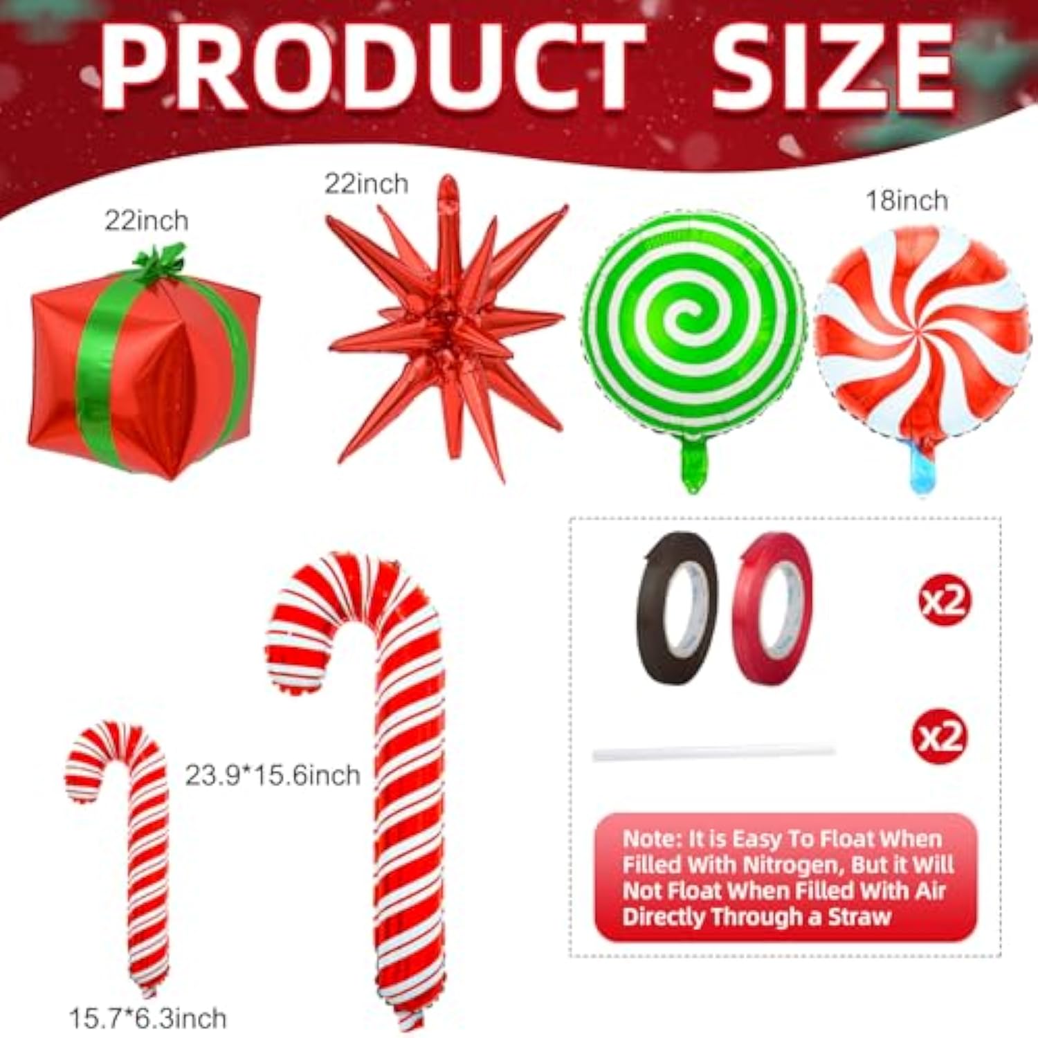 Christmas Foil Balloons 30Pcs, Large Red Green Candy Cane Swirl Balloons Kit For Christmas Party Birthday Decorations, Mylar Balloon Arch Set With Ribbons, Easy To Inflate & Hang