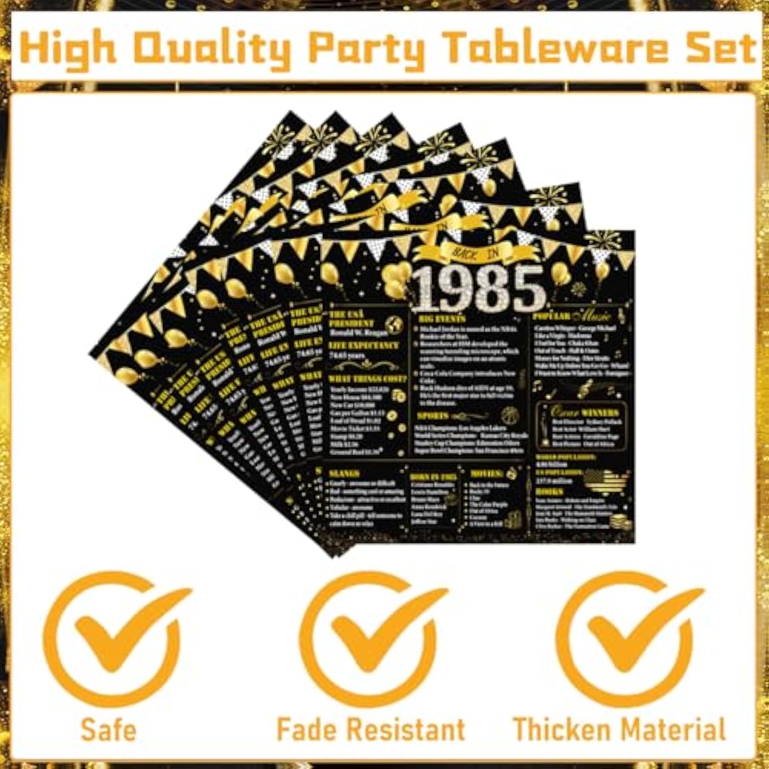 40Th Birthday Decorations For Men Women, 96Pcs Back In 1985 Birthday Party Plates And Napkins Forks Supplies, Black Gold Aged To Perfection Birhday Disposable Party Tableware Decor (24 Guests)