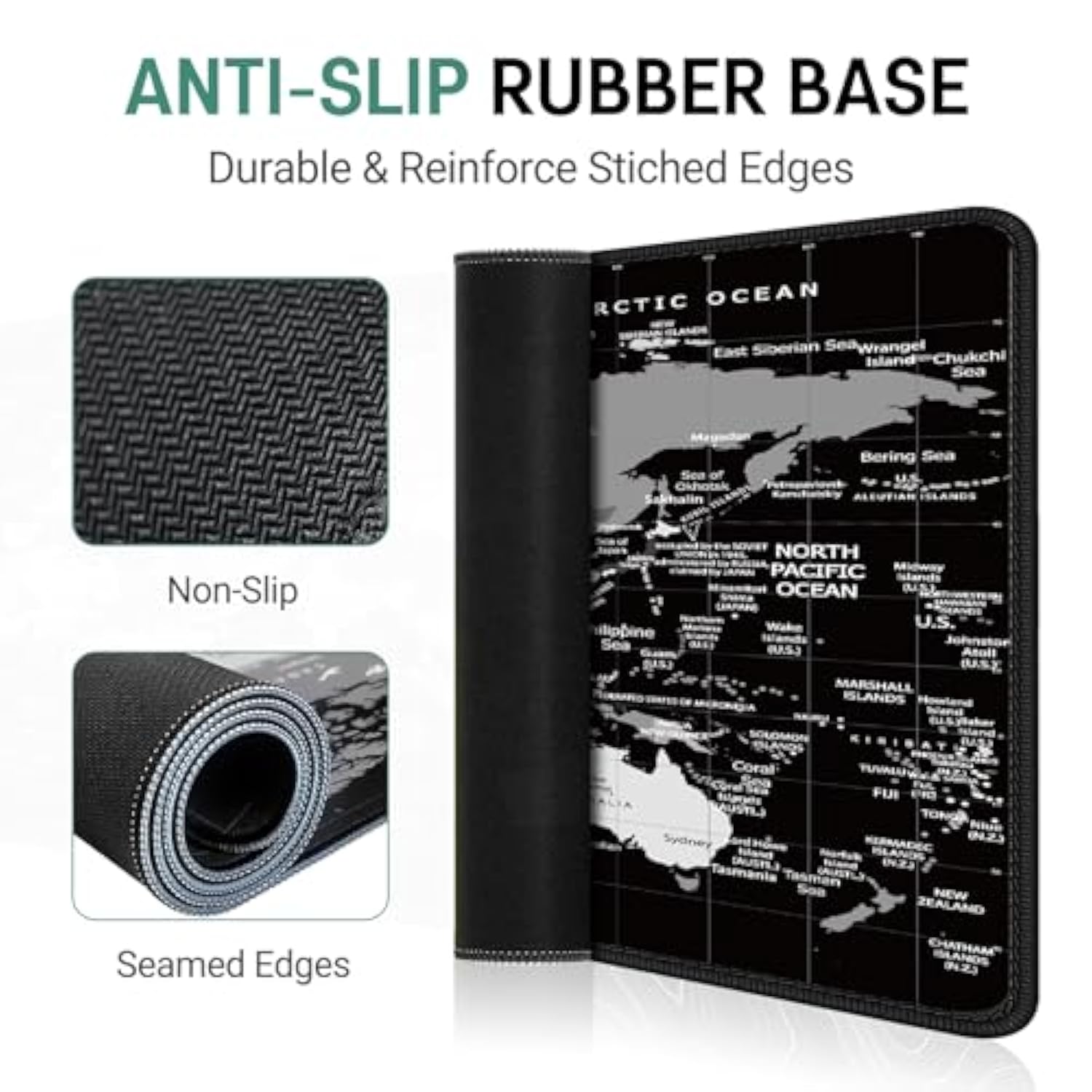 World Map Gaming Mouse Pad Black Desk Mat Pad Xxl Mouse Pads For Desk 35.4X15.7In Mousepad With Stitched Edges,Non-Slip Rubber Base,Waterproof Computer Keyboard Pad For Gamer,Office&Work