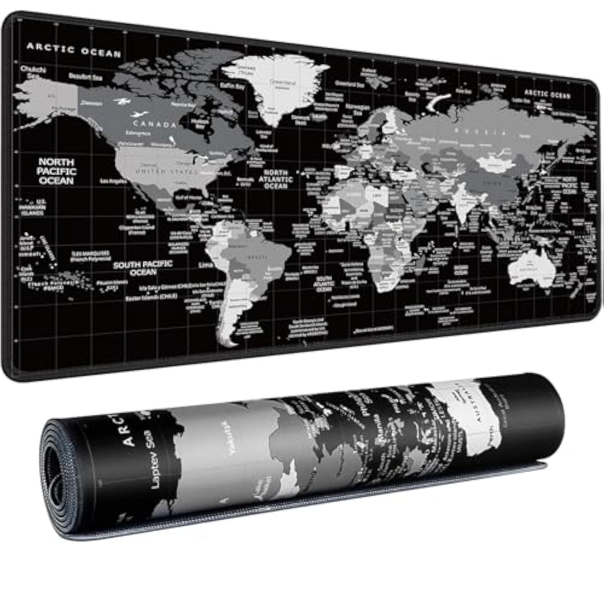 World Map Gaming Mouse Pad Black Desk Mat Pad Xxl Mouse Pads For Desk 35.4X15.7In Mousepad With Stitched Edges,Non-Slip Rubber Base,Waterproof Computer Keyboard Pad For Gamer,Office&Work