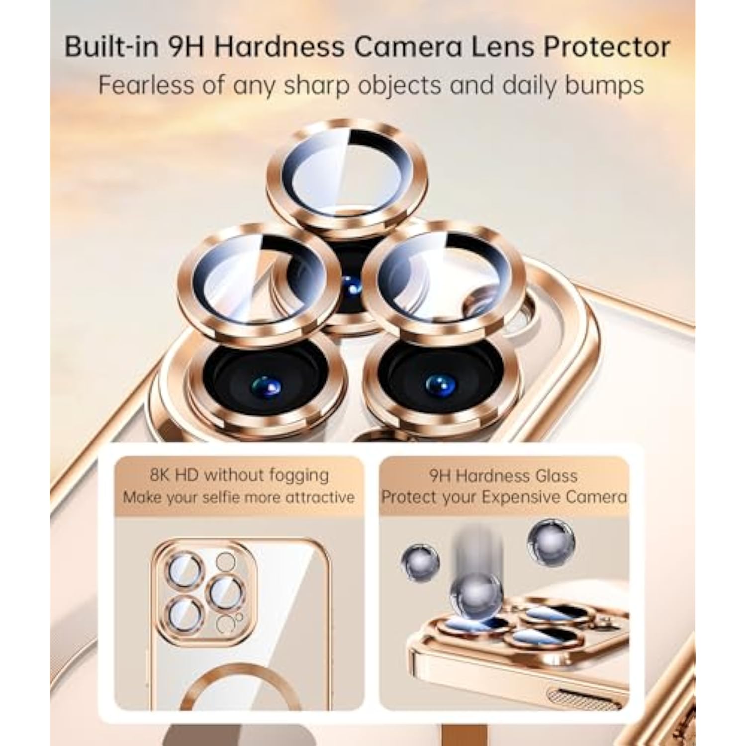 For 16 Pro Case With 2X Screen Protection [Built-In Lens Protector] [Stronger N56 Magnets] [Not-Yellowing] Compatible With Magsafe Women Girls Color Clear Case (6.3")- Desert Gold