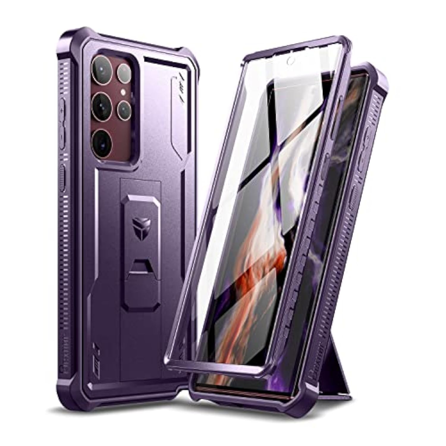 For Samsung Galaxy S22 Ultra Case, [Built In Screen Protector And Kickstand] Heavy Duty Military Grade Protection Shockproof Protective Cover For Samsung Galaxy S22 Ultra 5G,Phantom Pruple