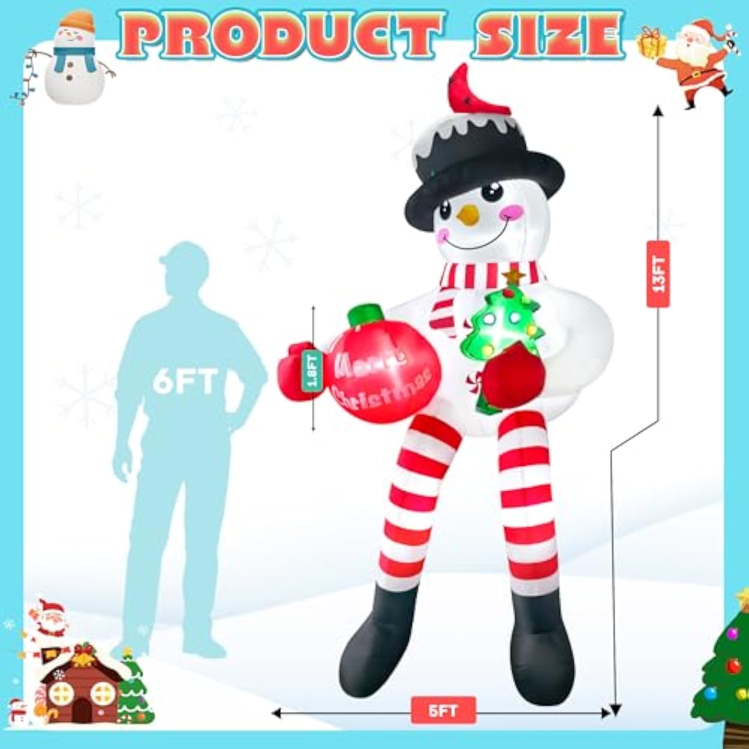 13Ft Christmas Inflatable Snowman Outdoor Decoration, Climbing Snowman Blow Up Yard Decoration, With Cardinal And Led Li