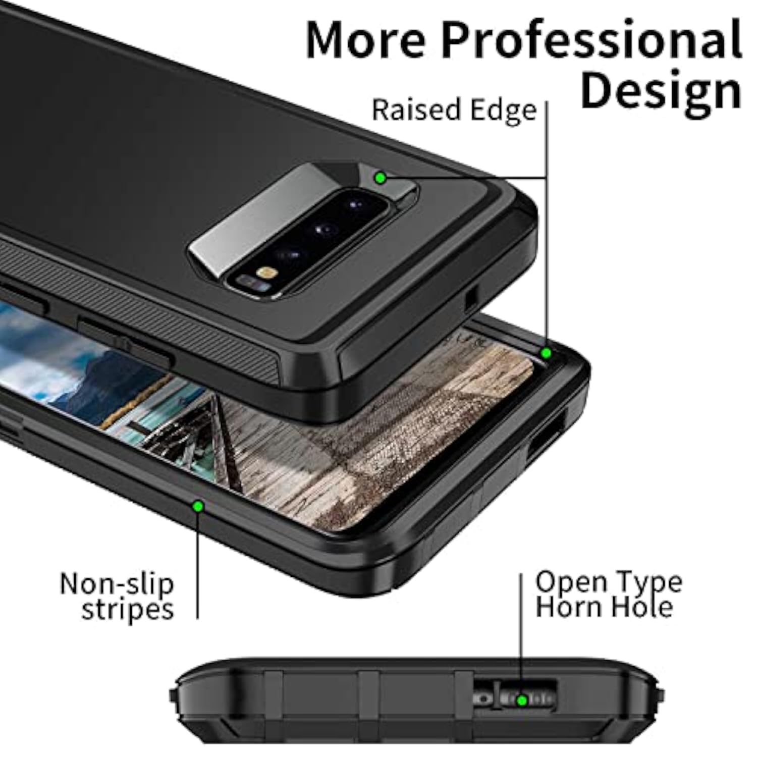 Heavy Duty Shockproof Case for Galaxy S10 6.1 inch - 3 Layers Full Body Protection Rugged Cover Case - Black