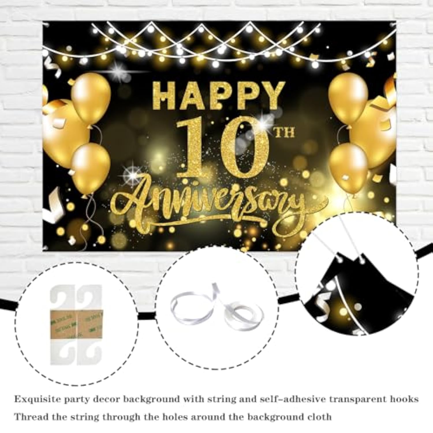 Happy 10th Anniversary Backdrop 6x4ft Cheers to 10 Years Party Banner Decor