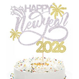 2026 Happy New Year Cake Topper Silver Glitter for Party and Holiday Decorations