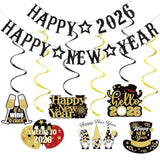 Black Glitter Happy 2026 New Year Banner Party Supplies for NYE