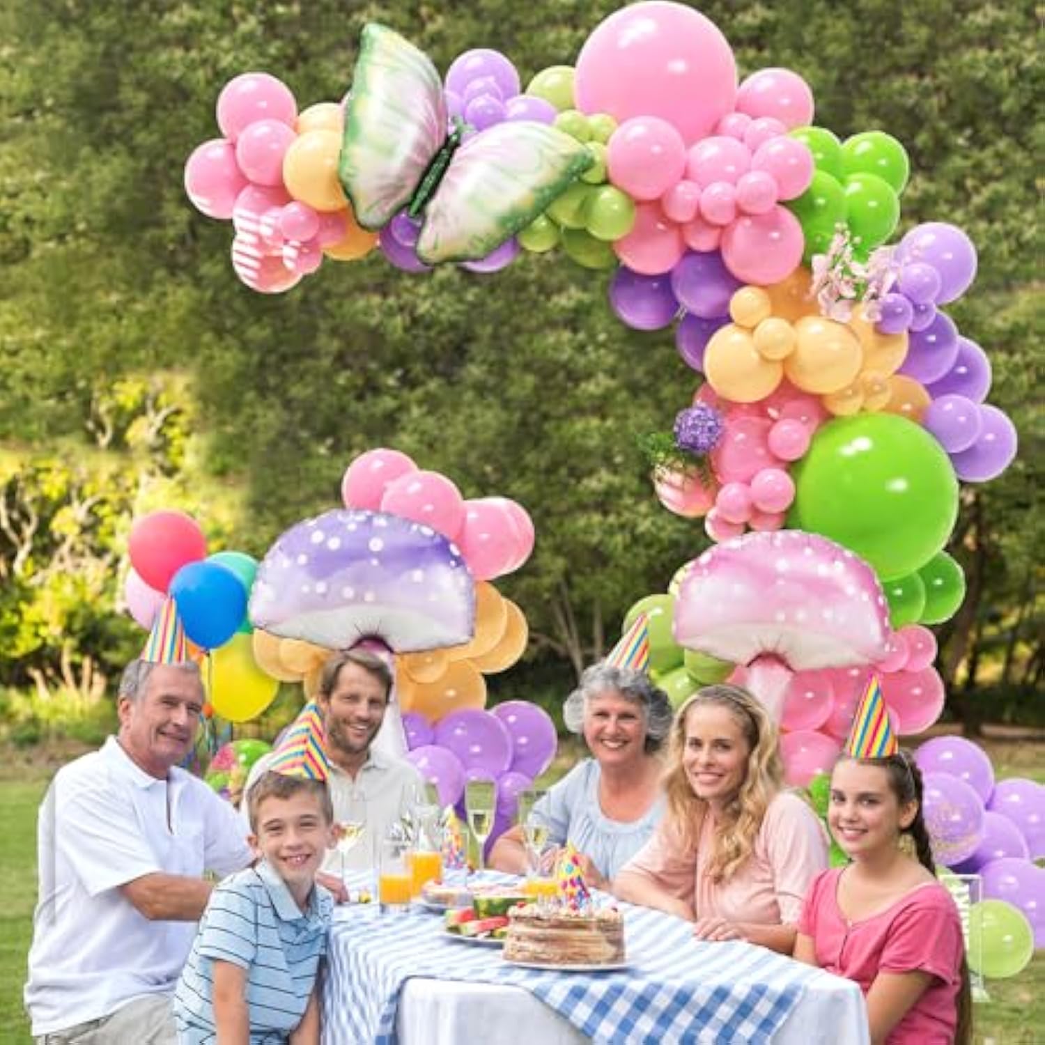 Fairy Princess Balloon Arch, 144Pcs Purple Green Pink Latex Balloons With Mushroom And Buttefly Foil Balloon For Fairytale Girls Birthday Spring Tea Party Decoration