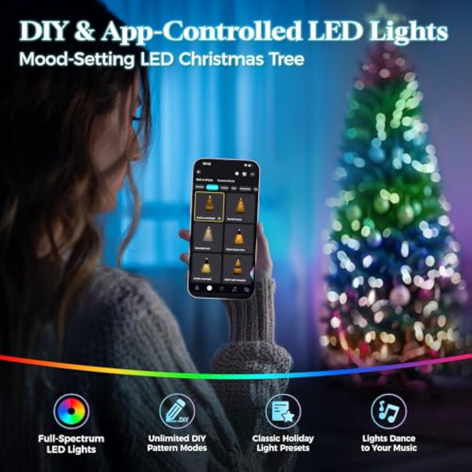 9 Ft Prelit Christmas Tree With 500 Led Lights, App Control, Slim Pencil Christmas Tree, Multi-Color Rgbw Lights, 1426 Flocked Frosted Tips, Xmas Tree, 95 Pine Cones, For Home, Party
