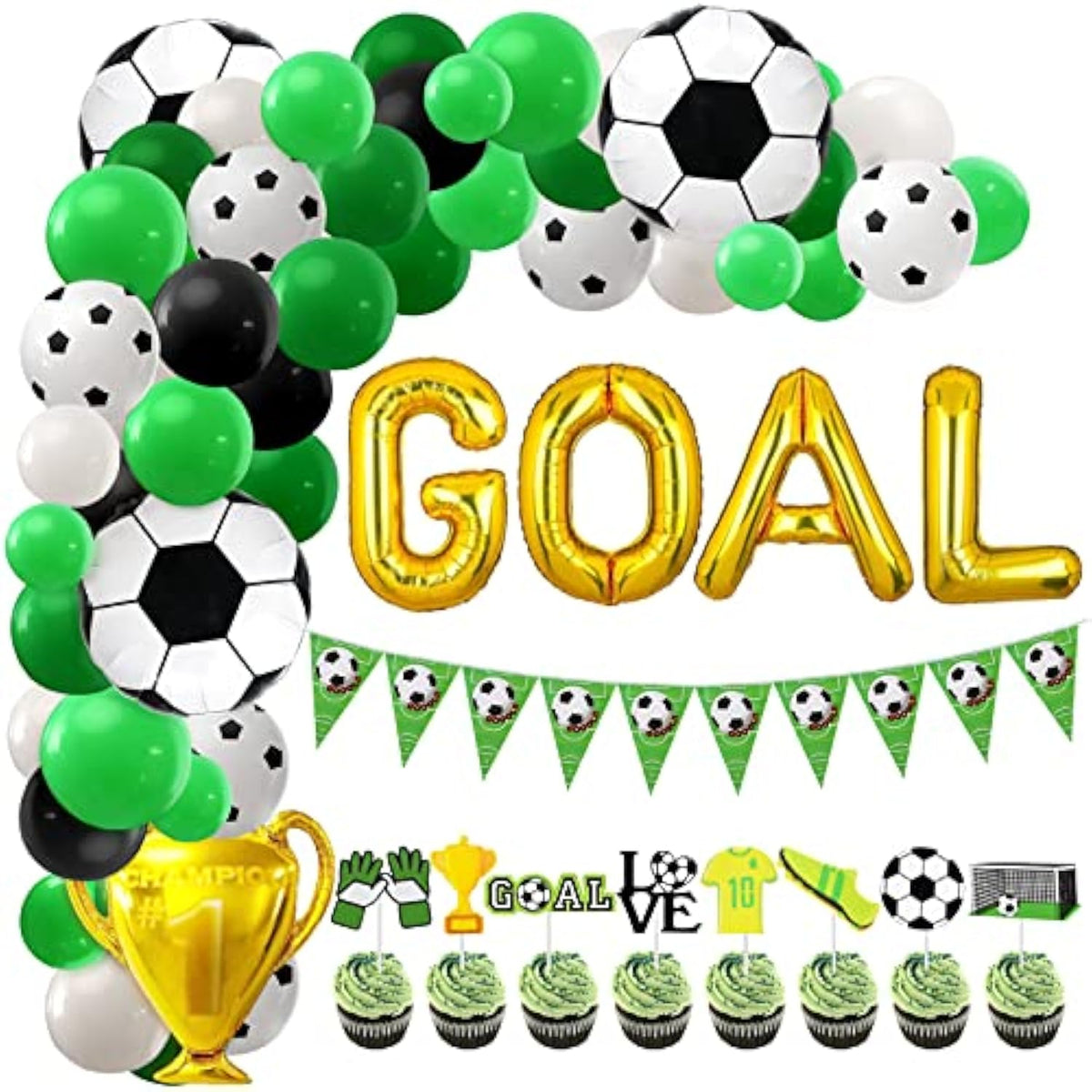 Soccer Balloons Arch Garland Kit, 107Pcs Party Decorations With Latex & Foil Balloons, Banner, Cupcake Toppers For Sports Themed Party