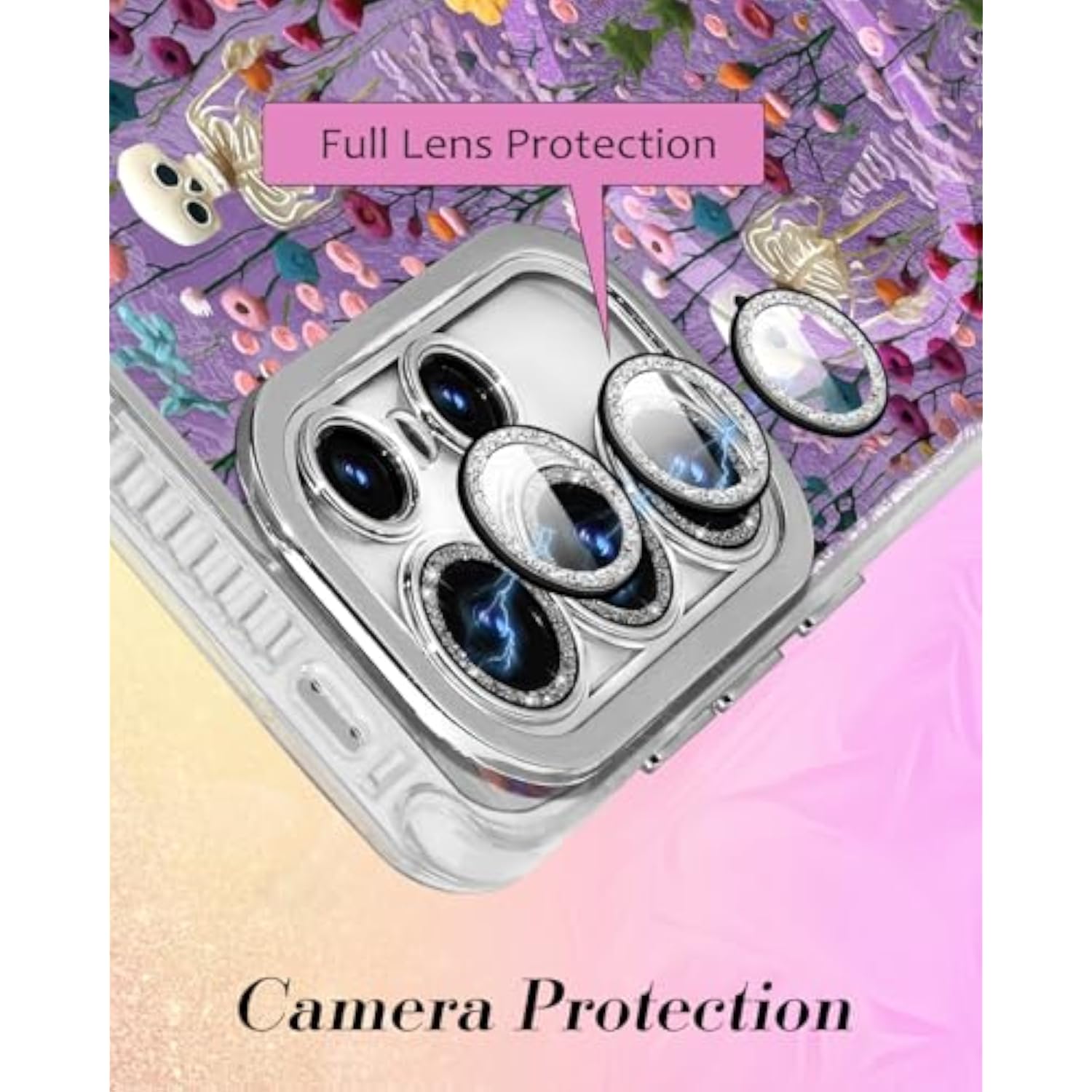 Galaxy S25 Ultra Case with Holographic Diamond Bling Lens Protector for Women Girls - Compatible with Magsafe Aesthetic Cute Phone Case