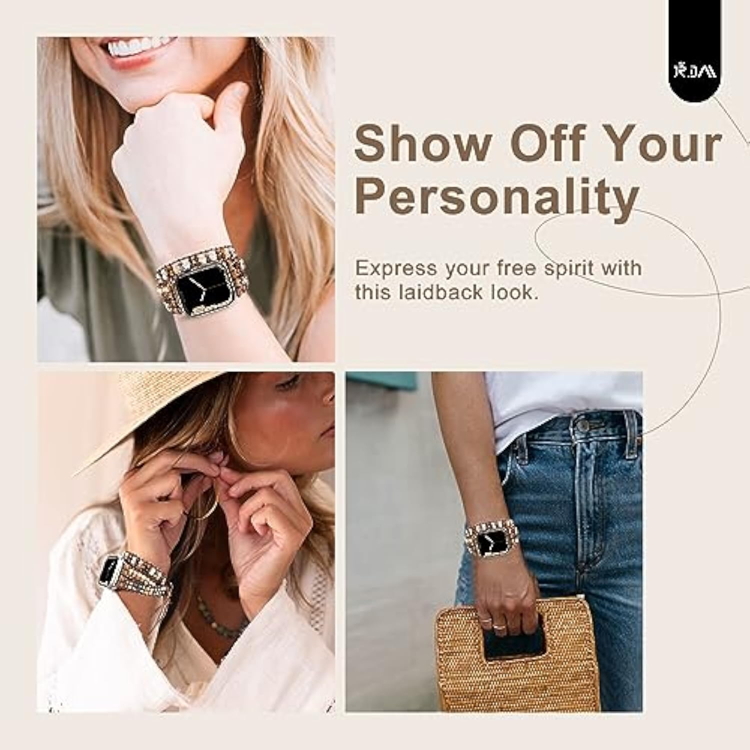Boho Beaded Watch Band Women Compatible With Apple Watch Band 38Mm 40Mm 41Mm 42Mm(S10) Brown Stone Bracelet Adjustable Handmade Braided Rope Watch Strap For Iwatch Series 10/9/8/7/6/5/4/3/2/1/Se
