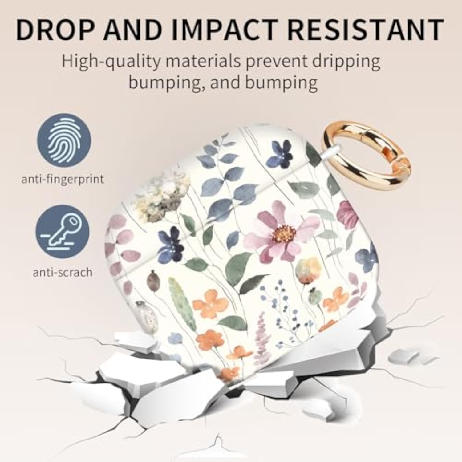 AirPods 4th Generation Case Cover with Golden Round Buckle - Shockproof and Protective Case for Women and Girls with Cute Watercolor Flowers Design
