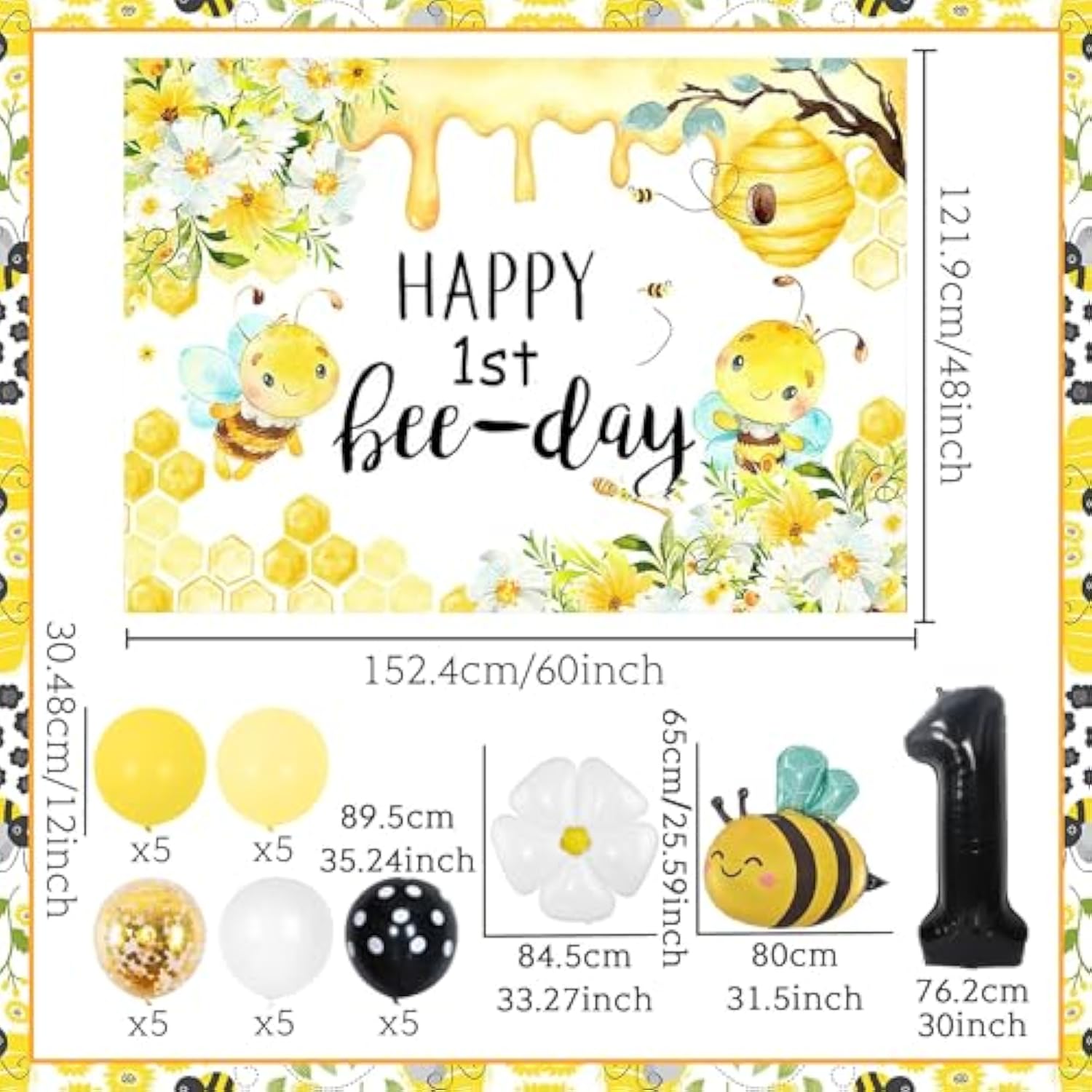 Happy 1St Bee Day Backdrop First Bee Day Birthday Party Decorations Girl Boy So Sweet To Bee One 1St Birthday Decor Bumble Bee Balloons Fun To Bee One Baby Shower