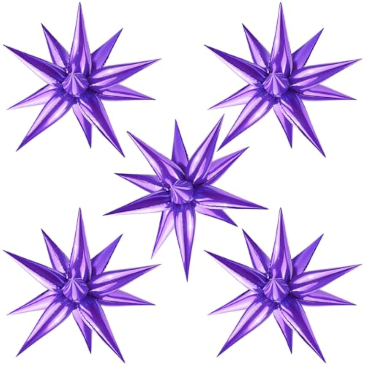 60 Pcs Purple Star Balloons, 12 Point Cone Explosion Star Foil Balloons For Birthday, Halloween, Bridal Shower, Wedding, Graduation Decorations (Purple)