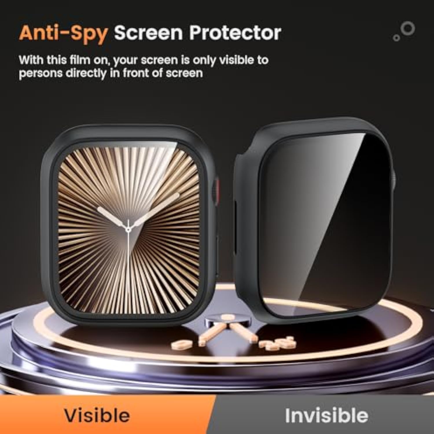 Waterproof Privacy Case For Apple Watch Screen Protector, Anti-Spy Anti-Peep Tempered Glass Face Cover Hard Pc Shockproof Bumper For Apple Watch Series 11/10, 46Mm Matte Black