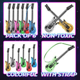 Inflatable Guitar For Kids - (Pack Of 6) 36-Inch Neon Blow Up Guitar Instruments, Party Favors, Giveaways, Dj-Props, Photo-Booth, Birthdays, Rock Star, Rock And Roll Party Decorations