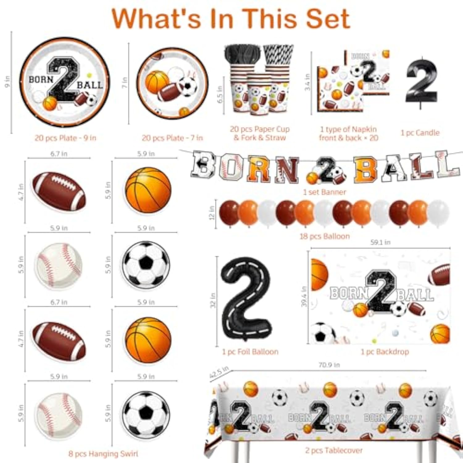 160 Pcs Born 2 Ball Birthday Decorations, All-In-One Tableware Set Includes Backdrop, Balloon, Candle, Tablecloth, For Ball Themed 2Nd Birthday Party Decorations, Serves 20