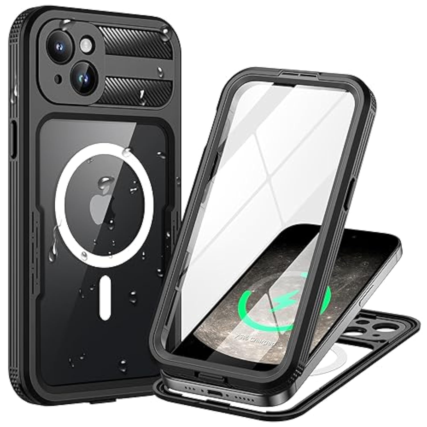 Magnetic For Iphone 15 Plus Case, Ip68 Waterproof Dustproof Case, [Compatible With Magsafe] [Built-In Screen Protector] Full Body Heavy Duty Rugged Phone Cover 6.7 Inch, Black/Clear