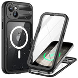 Magnetic For Iphone 15 Plus Case, Ip68 Waterproof Dustproof Case, [Compatible With Magsafe] [Built-In Screen Protector] Full Body Heavy Duty Rugged Phone Cover 6.7 Inch, Black/Clear