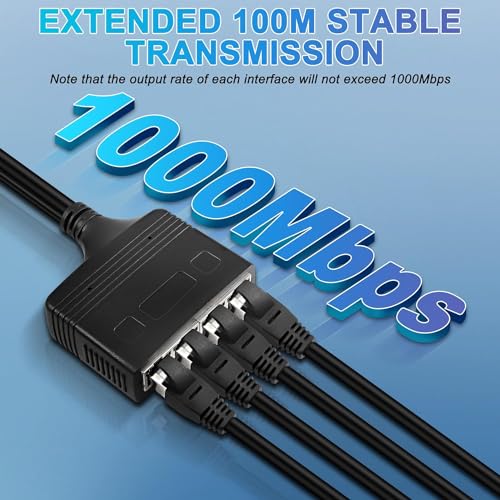 Ethernet Splitter 1 To 4 High Speed, Rj45 Network 1 To 4 Port Ethernet Adapter Splitter [4 Devices Simultaneous Networking],1000Mbps Extension Connector For Cat5/5E/6/7/8 Cable