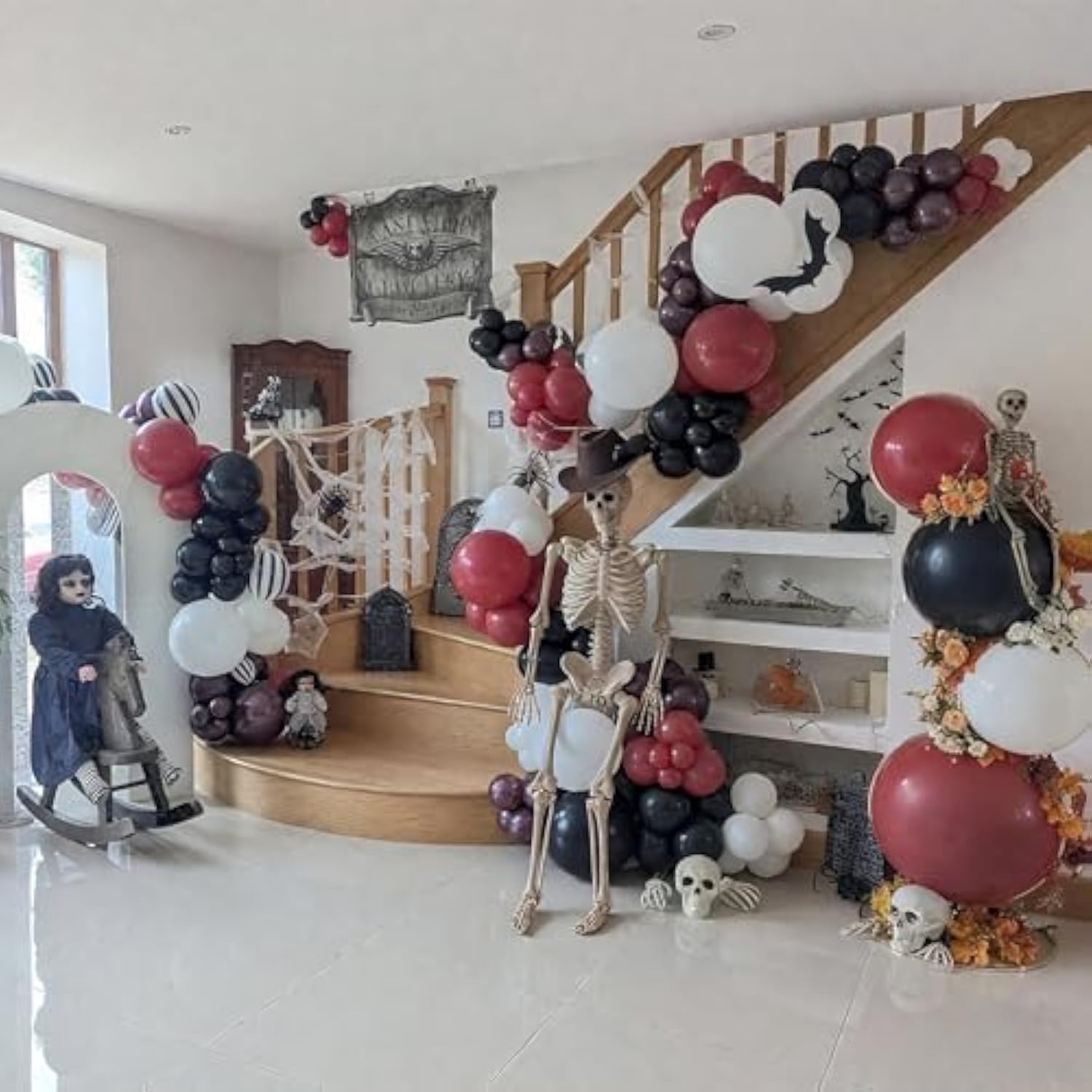 Halloween Balloon Arch Kit Black Red Bloody Marble Latex Balloons Scary Horror Party Decorations