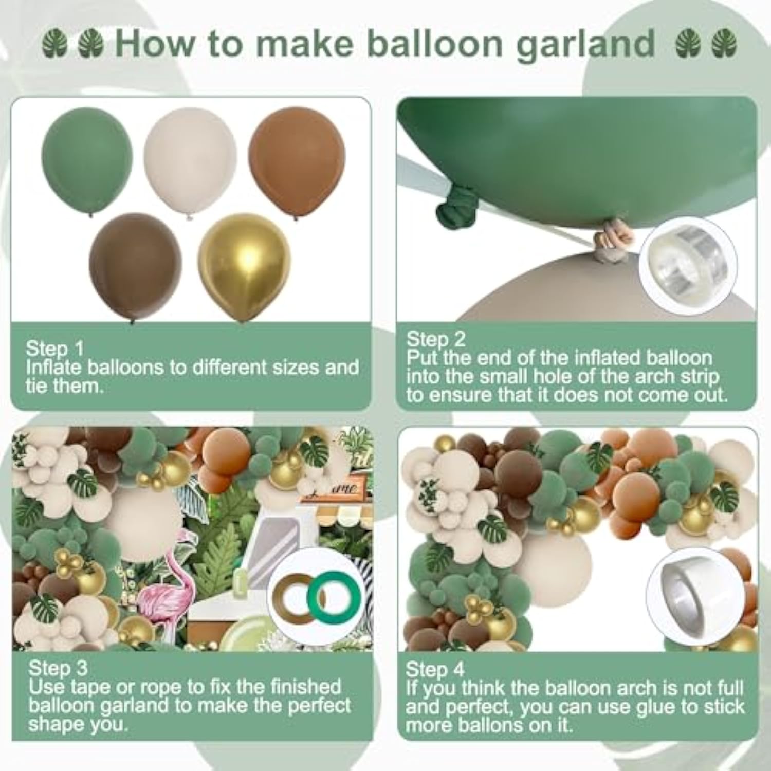 148 Pcs Woodland Safari Jungle Wild One Balloon Arch Kit Sage Green Brown