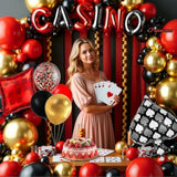 Casino Balloon Arch Kit – 154Pcs Casino Theme Party Decorations With Red Black Gold Balloons, Dice & Poker Foil Balloons For Vegas Night, Poker Party, Casino Birthday Or Bachelorette Decorations