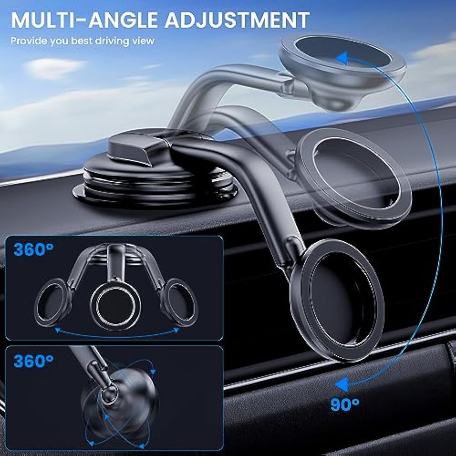 MagSafe Car Mount Magnetic Phone Holder for Dashboard & Windshield, Universal