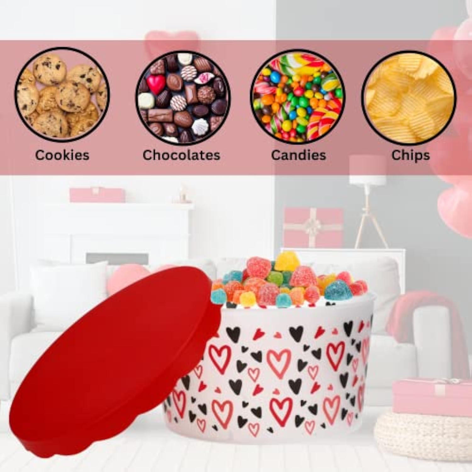 Lle Valentines Plastic Cookie Container With Scallop Lids Round Food Tubs For Cookies Candies Gift Canister Goody Treat Party Favor Boxes Home Kitchen Valentines Day Holiday Easter Decor Pack Of 3