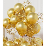 Party Balloons Pack Of 42 - Metallic Gold Balloons & Gold Confetti Balloons And 64Ft Ribbons - 12 Inch Balloons Decorations Set