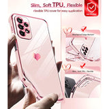 For Samsung Galaxy A23 5G Case: With Screen Protector [2 Pcs]+ Full Camera Protection, Love Heart Plating Girly Women Cute Luxury Soft Tpu Case For Samsung A23 5G, Pink