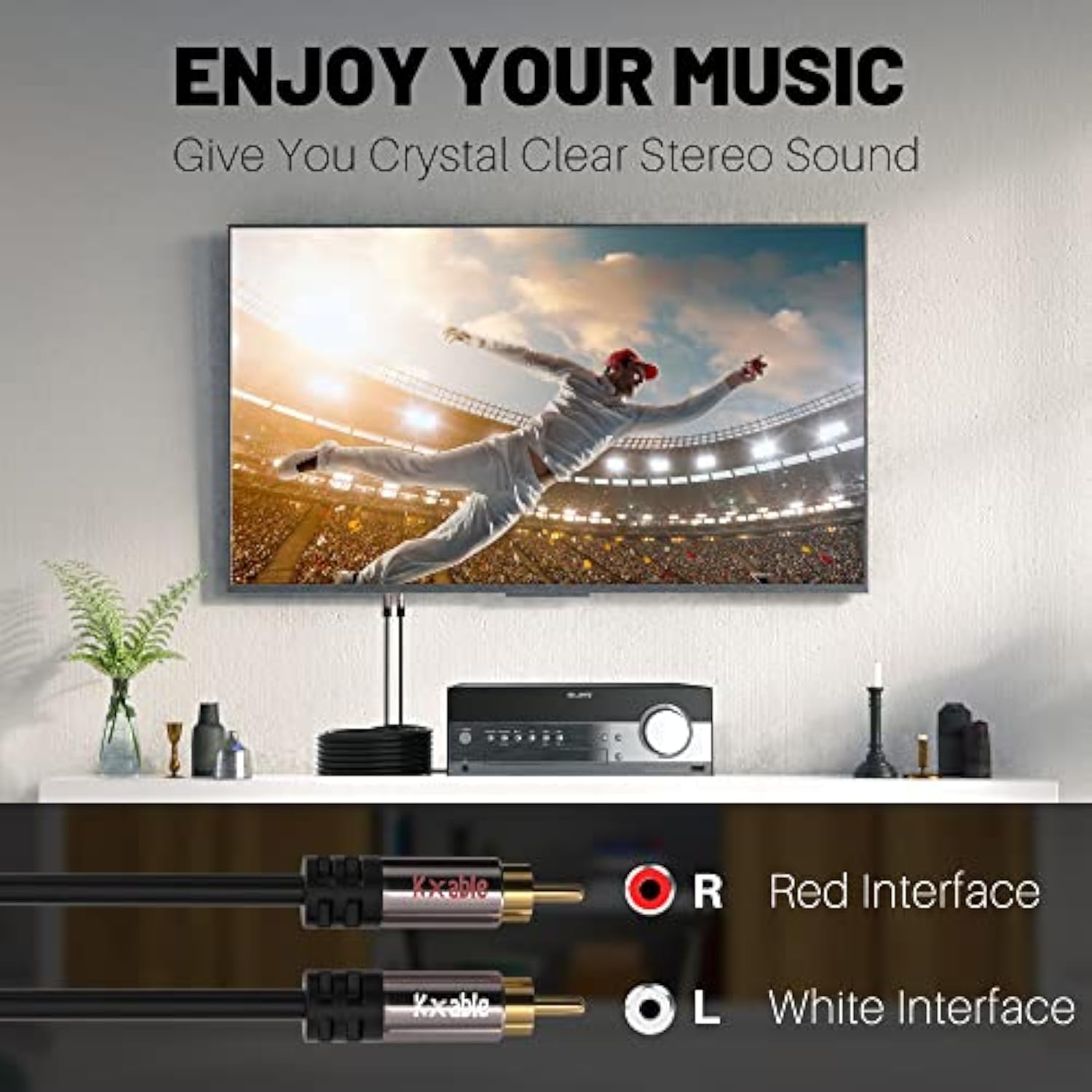 2Rca To 2Rca Cable 25 Feet, Hi-Fi Sound, Shielded, Gold-Plated, 2 Rca Male To