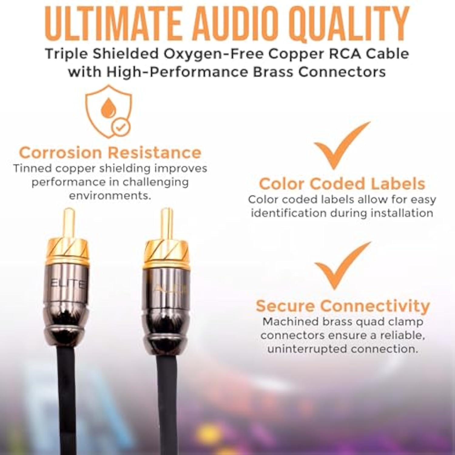 Pro Series 3Ft. 2-Channel Car Audio Rca Short Cable - Triple Shielded, Brass Connectors, Oxygen Free Copper, Noise Reducing Audio Cable For Amplifiers Subwoofers Speakers Processors – Pro3