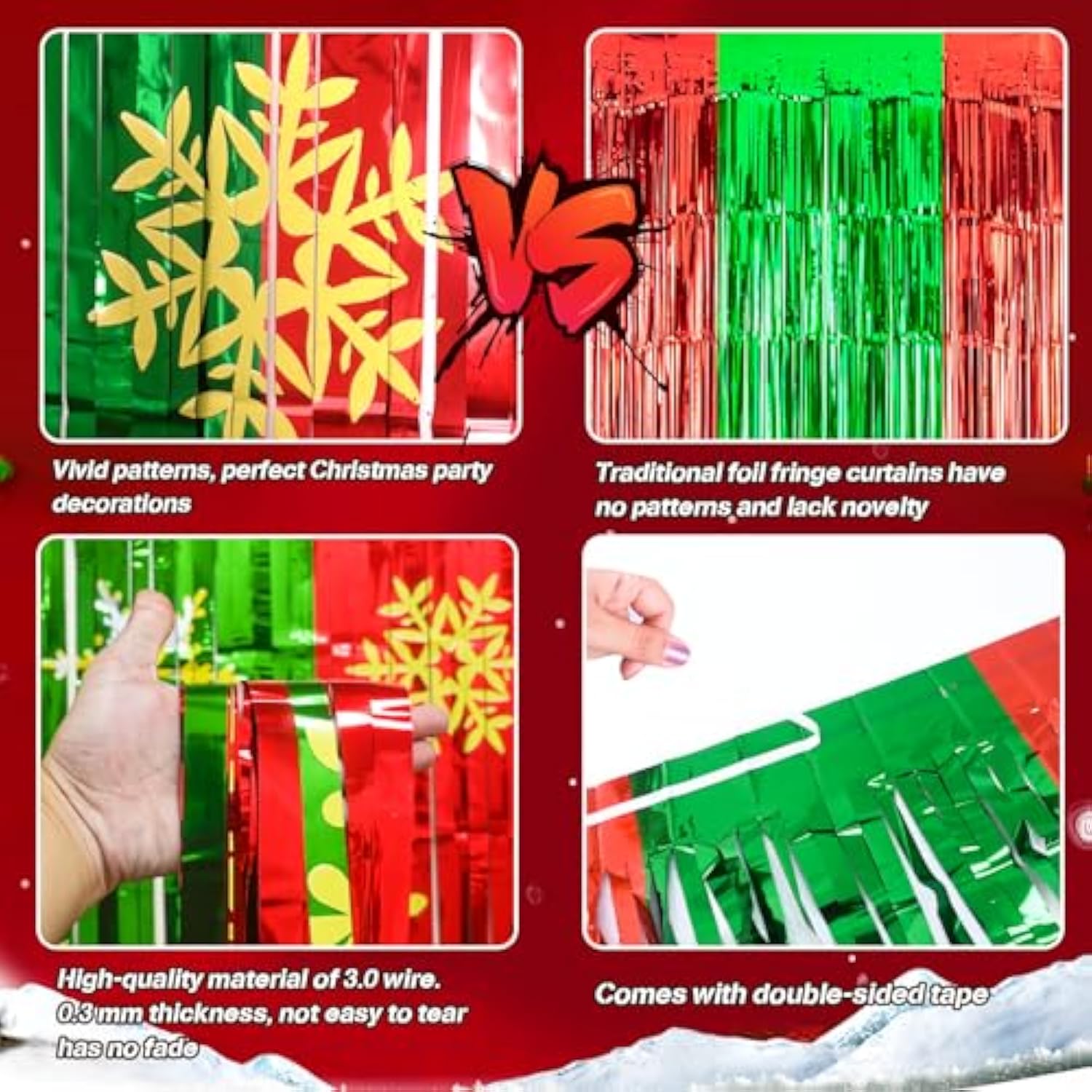 Red Green Foil Fringe Curtains for Christmas and New Year Party Backdrop